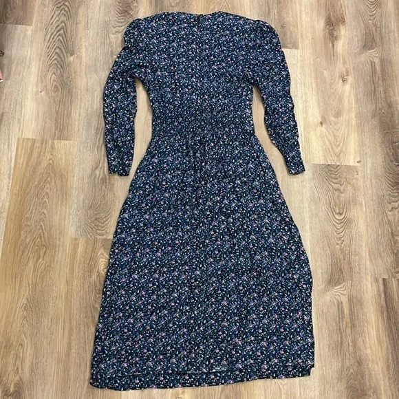 Gorgeous Vintage Karin Stevens Rayon  Floral Zip Shirred Waist Back Midi Dress 8 - Picture 5 of 6